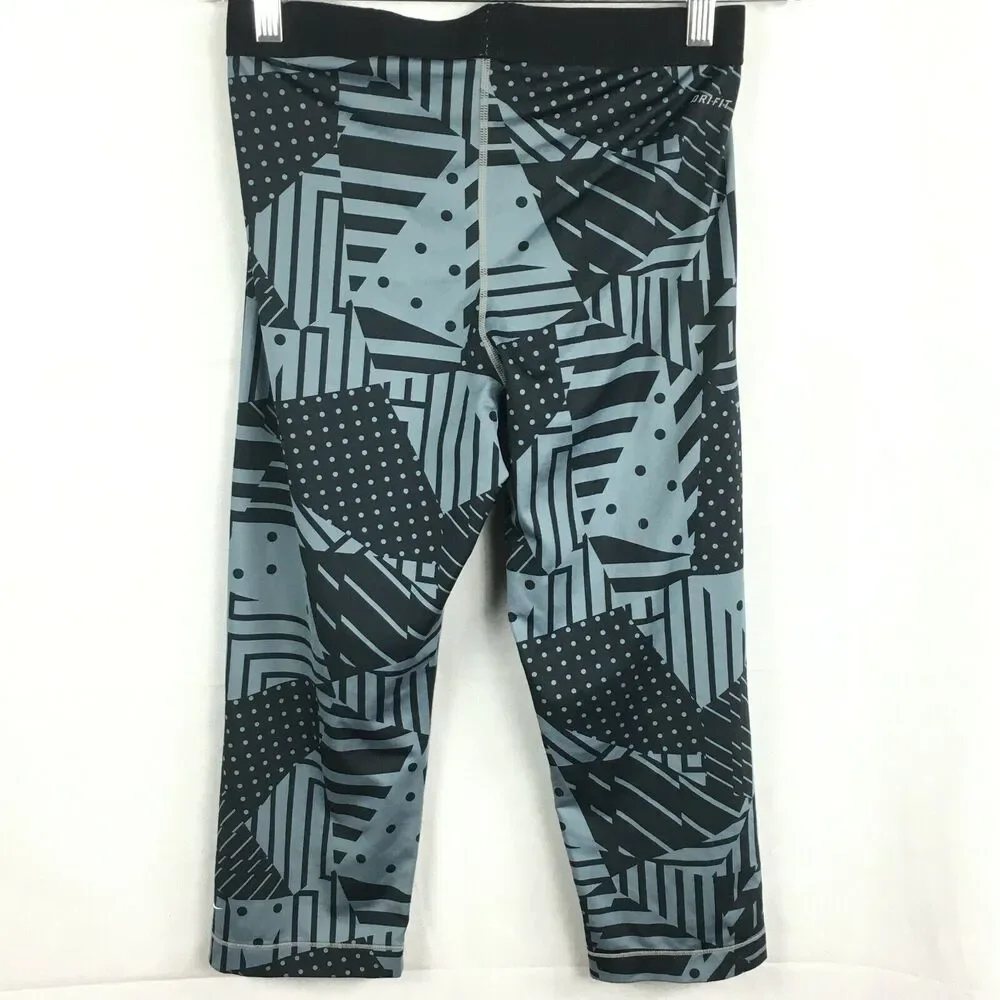 Nike Pro Leggings Women L Blue Geometric Stretch Capri Cropped Athletic Leggings